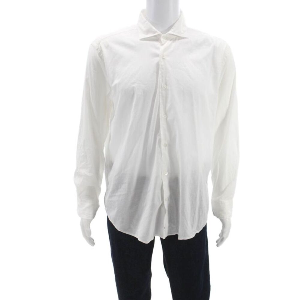 Fedeli Mens Dress Shirt White Cotton Blend Button Up Long Sleeve Size 18